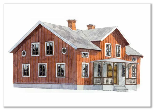 Gysinge Husillustration 10 trykk A5 1850-1900 farger