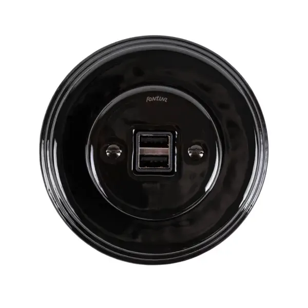 Gysinge USB-uttak dobbelt svart porselen med ramme