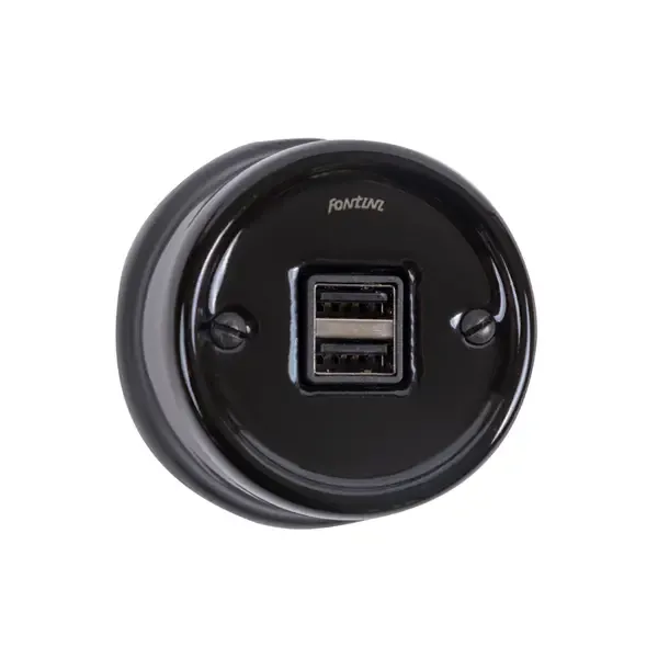 Gysinge USB-uttak dobbelt svart porselen