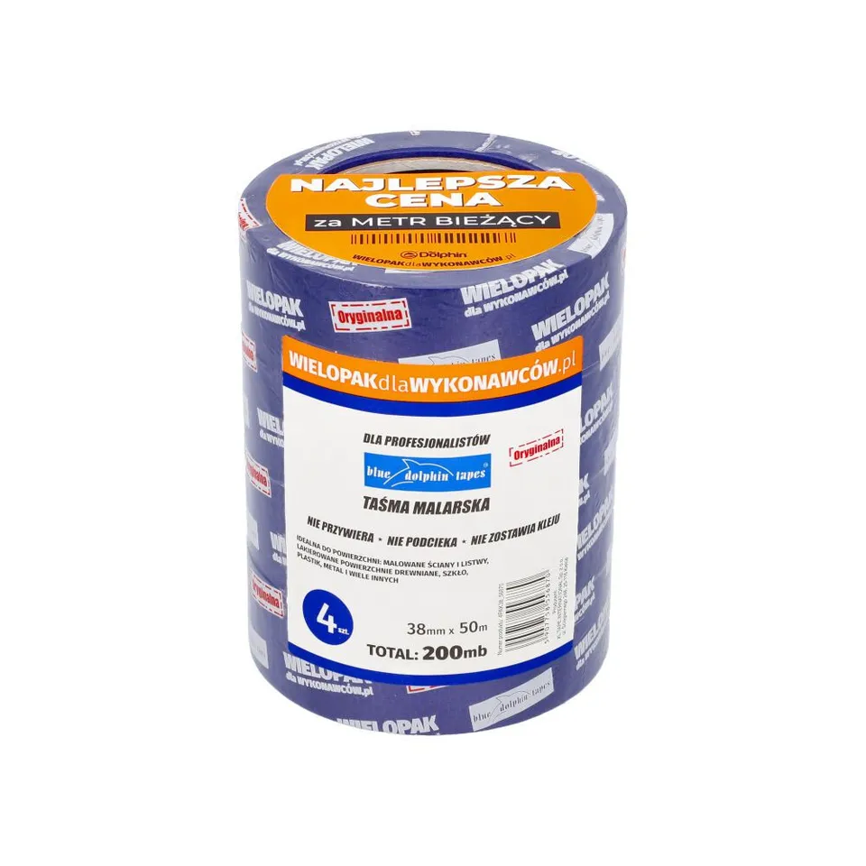 Blue Dolphin maskeringsteip 38 mm x 50 m 4-pk