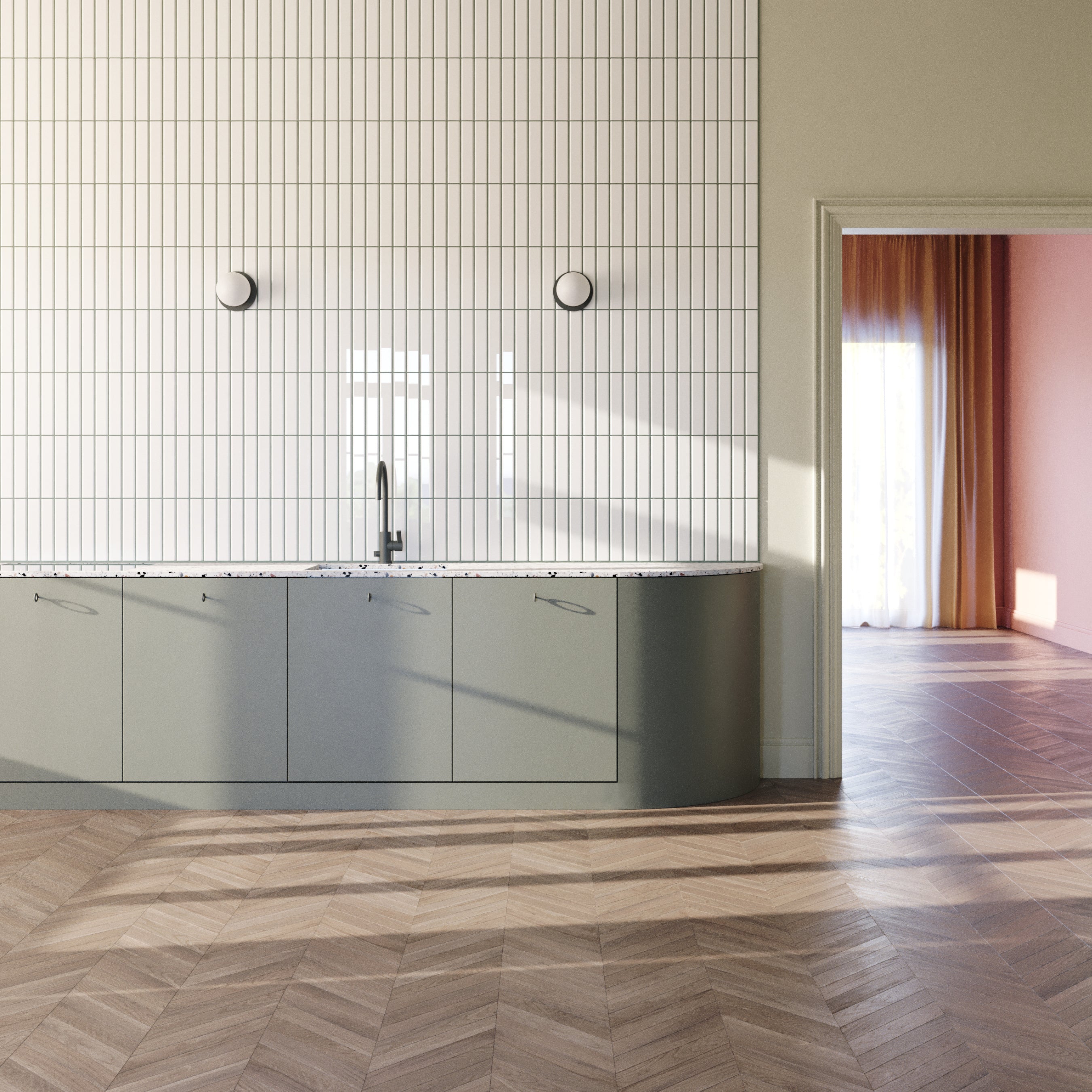 Toniton Arch 02 kjøkkenbatteri ash green med ventil