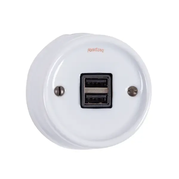 Gysinge USB-uttak dobbel hvitt porselen utenpå