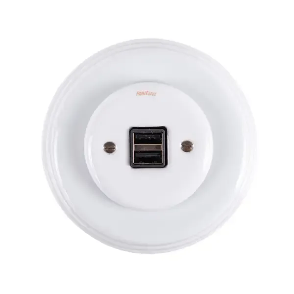 Gysinge USB-uttak hvit porselen dobbel med ramme